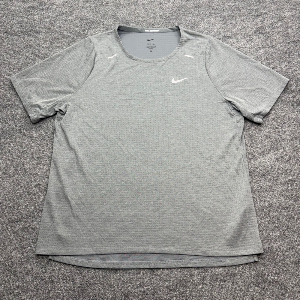 Nike Running Dri-FIT Mens Gray Short Sleeve Reflective Training Shirt Large